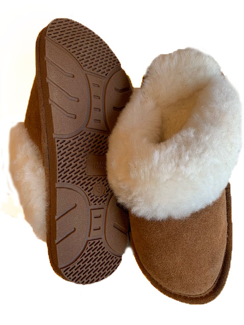 Ladies Tan Sheepskin Slippers - Deerfield Leathers