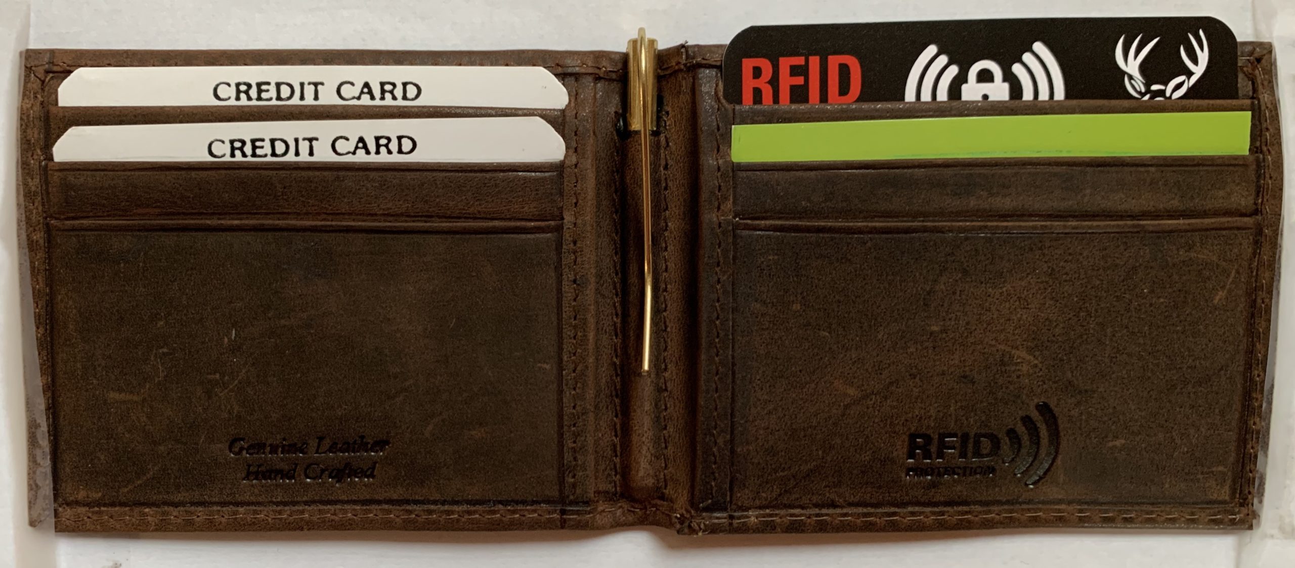 RFID Genuine Leather Money Clip Wallet for Men and Women, Brown